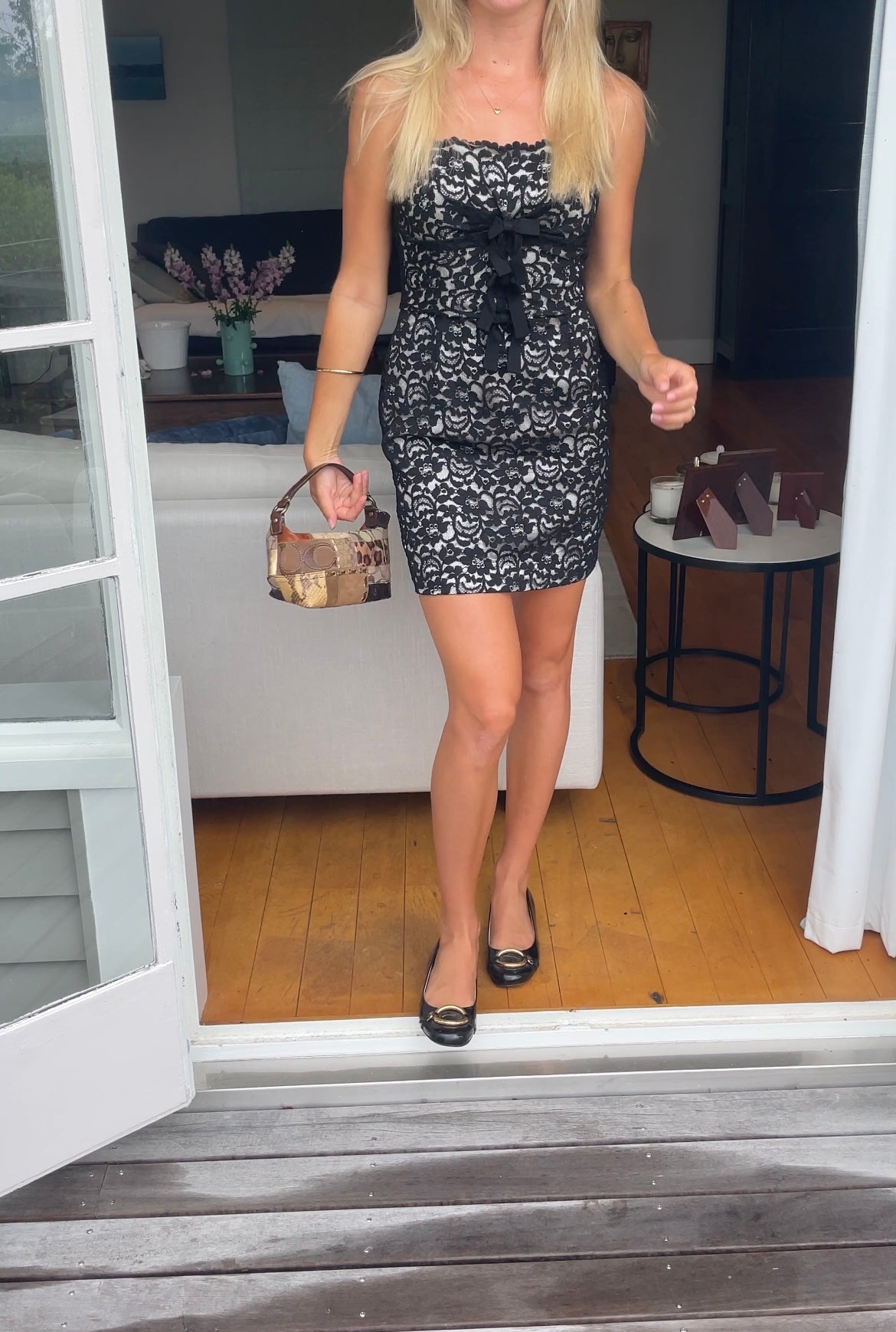 Vintage Moschino Bow Mini Dress bow trend black lace cream lace mini dress y2k coquette glam withloveizzyg moschino cheap and chic