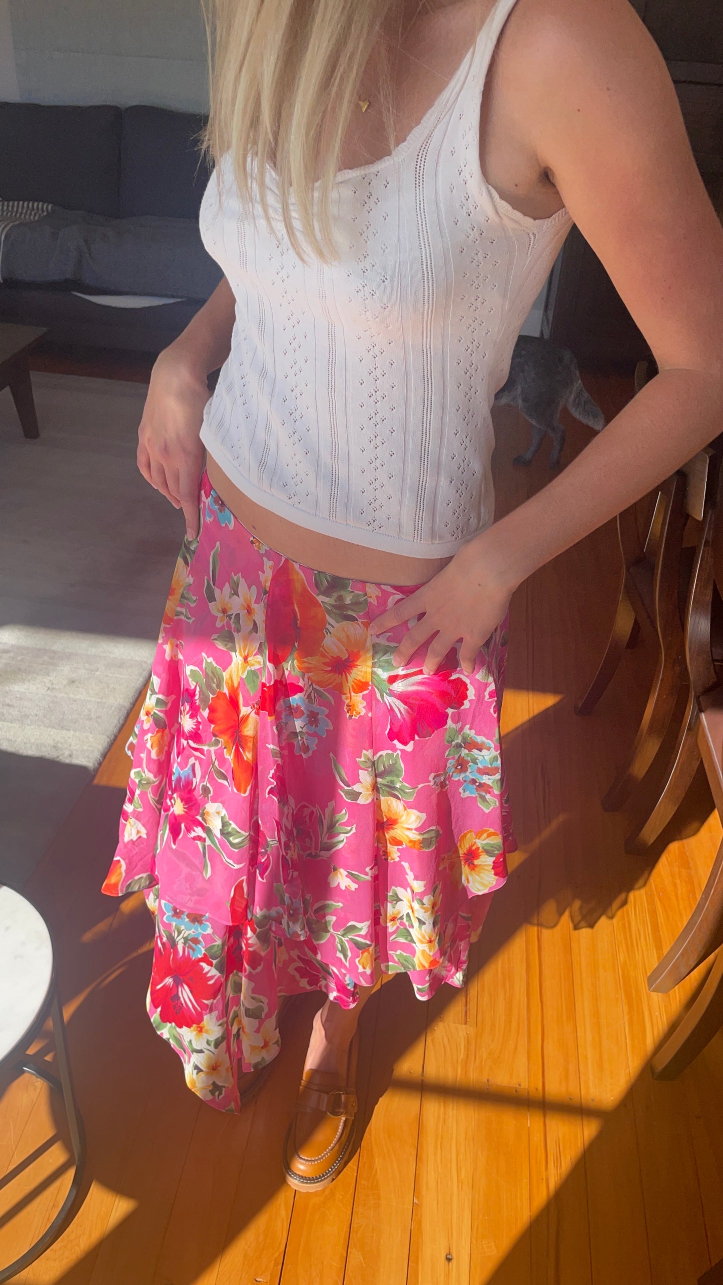 Ralph Lauren Pink Floral Midi Skirt