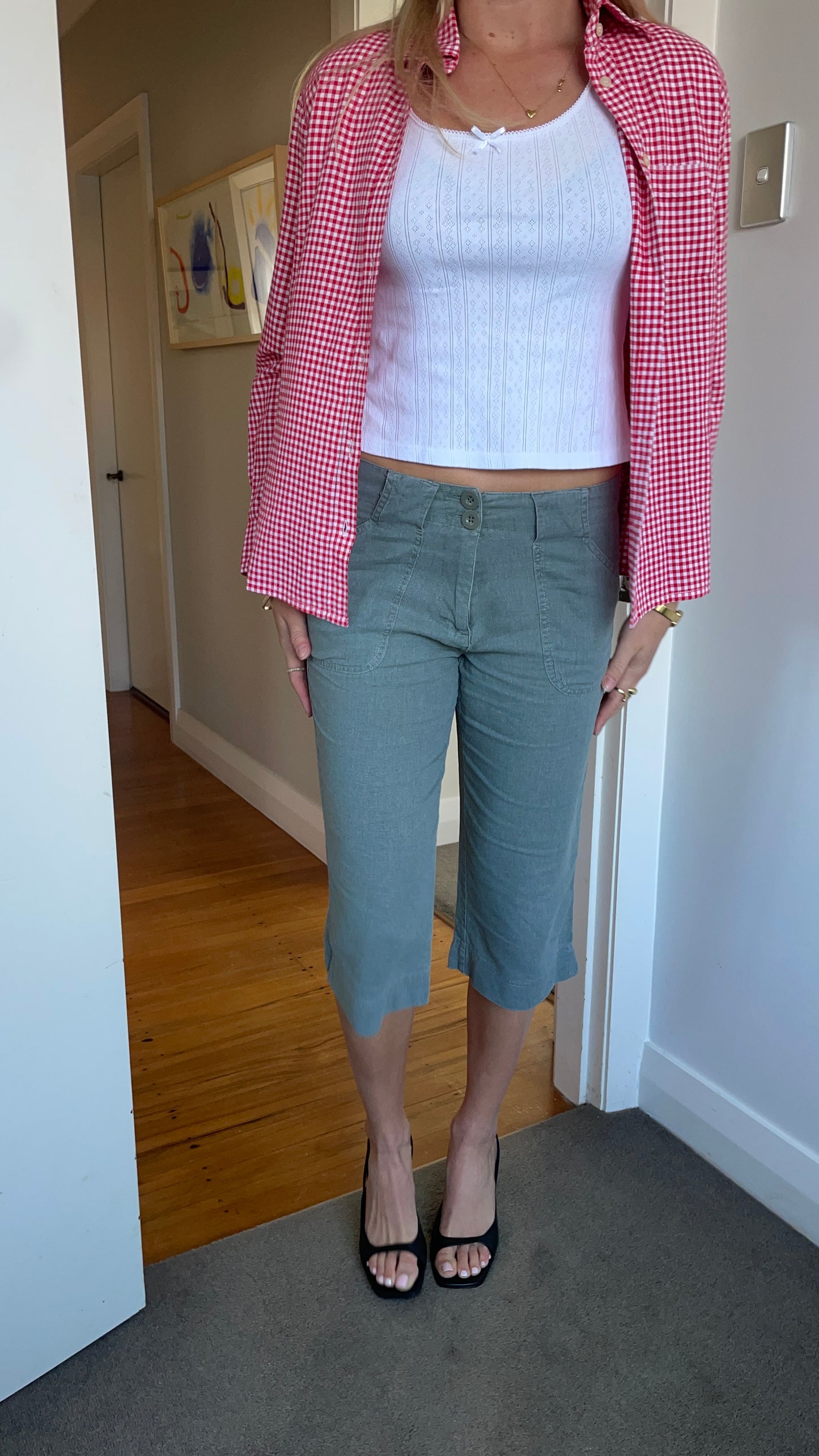 Khaki Linen Capris