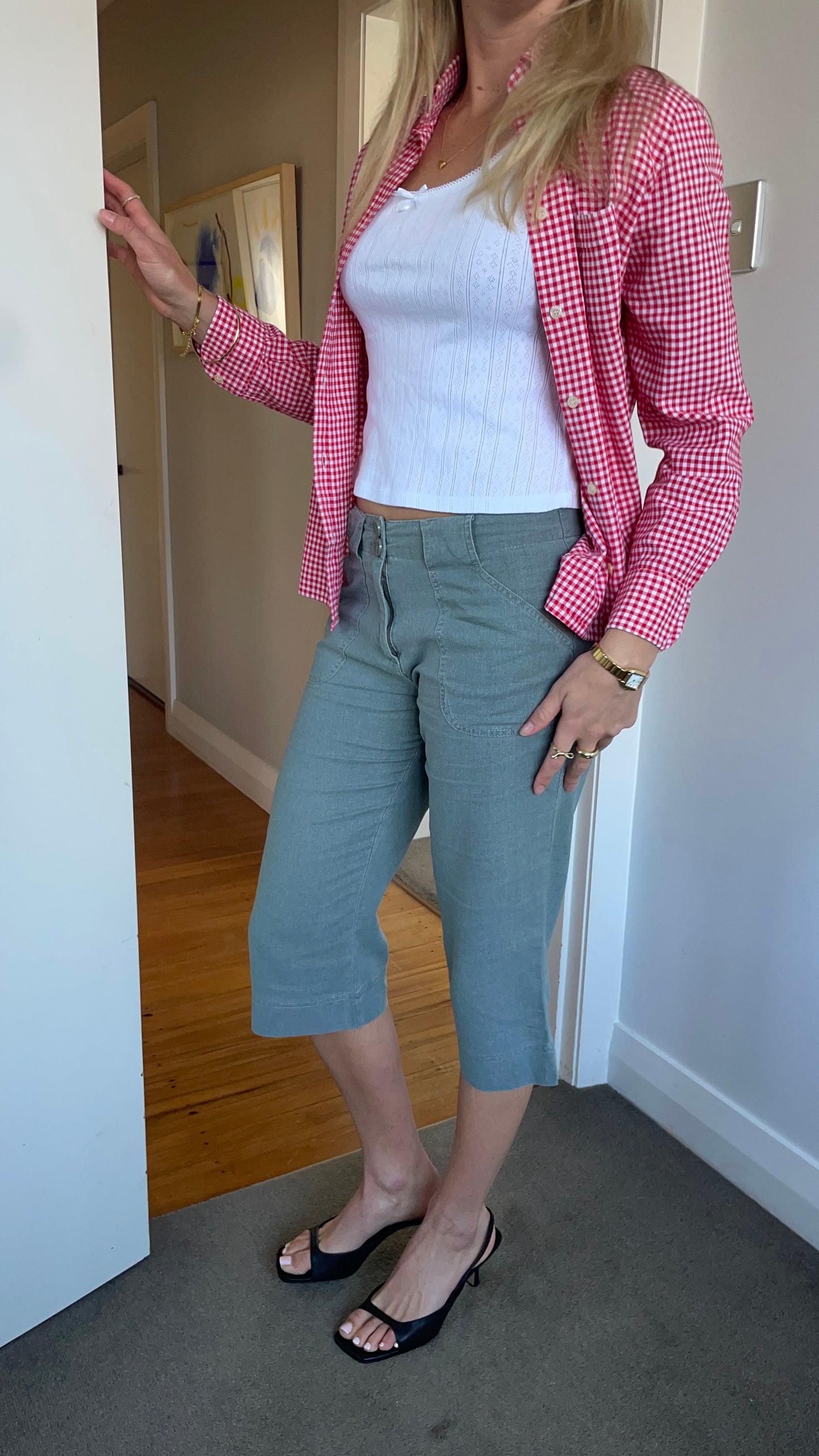Khaki Linen Capris