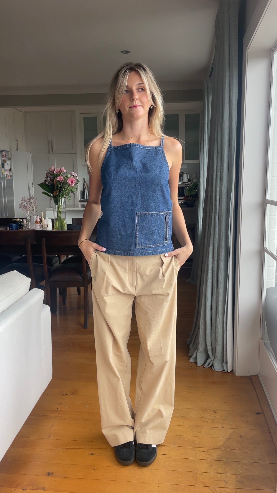 Denim Square-neck Top