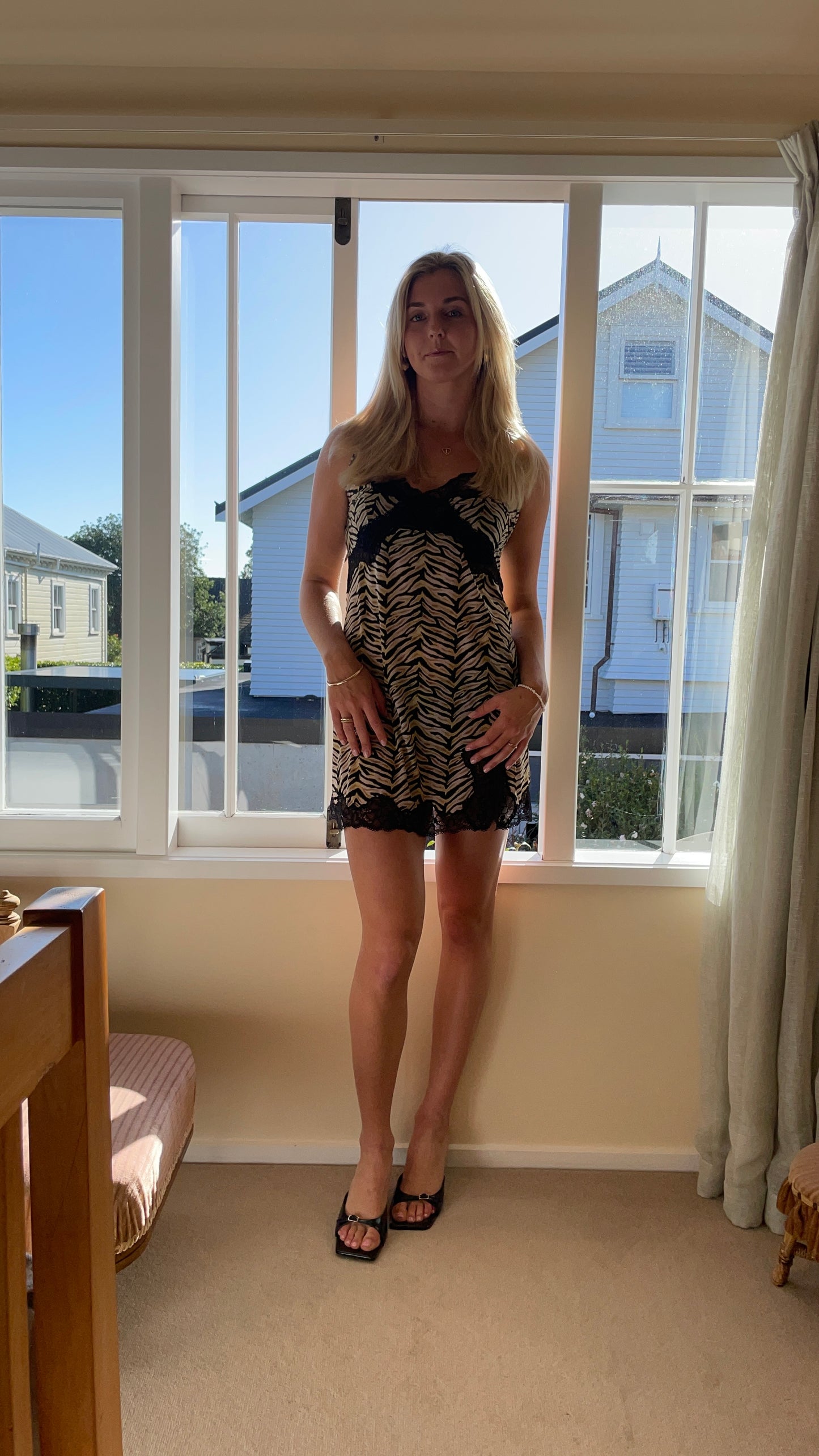 Vintage Victoria's Secret Tiger Mini Dress black lace detailing black lace him side split mini dress medium size buttery material withloveizzyg y2k glam