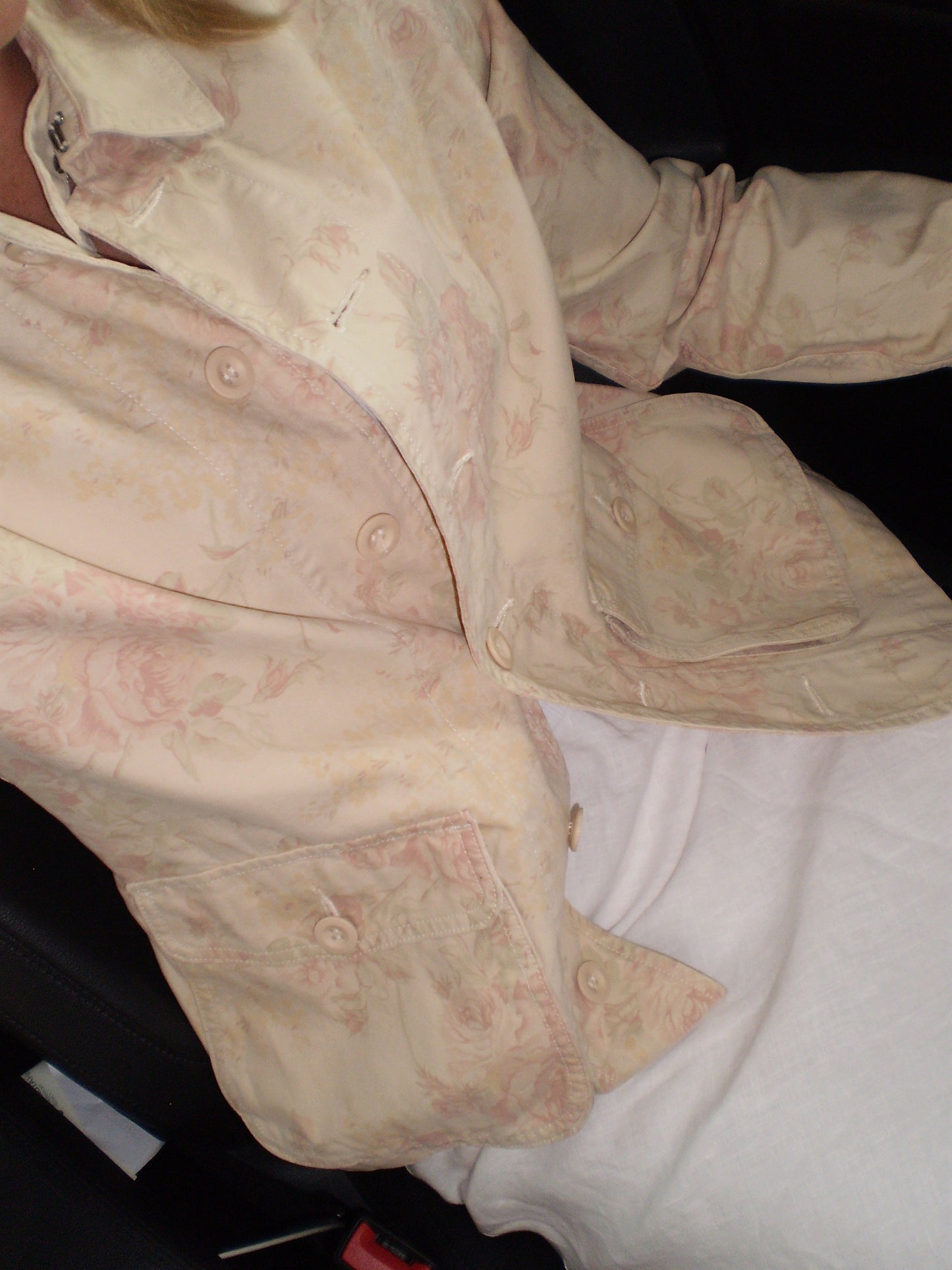 Vintage Floral Ralph Lauren Jacket 80's-90's collection floral pattern beige jacket button up front pockets pale pink flowers withloveizzyg