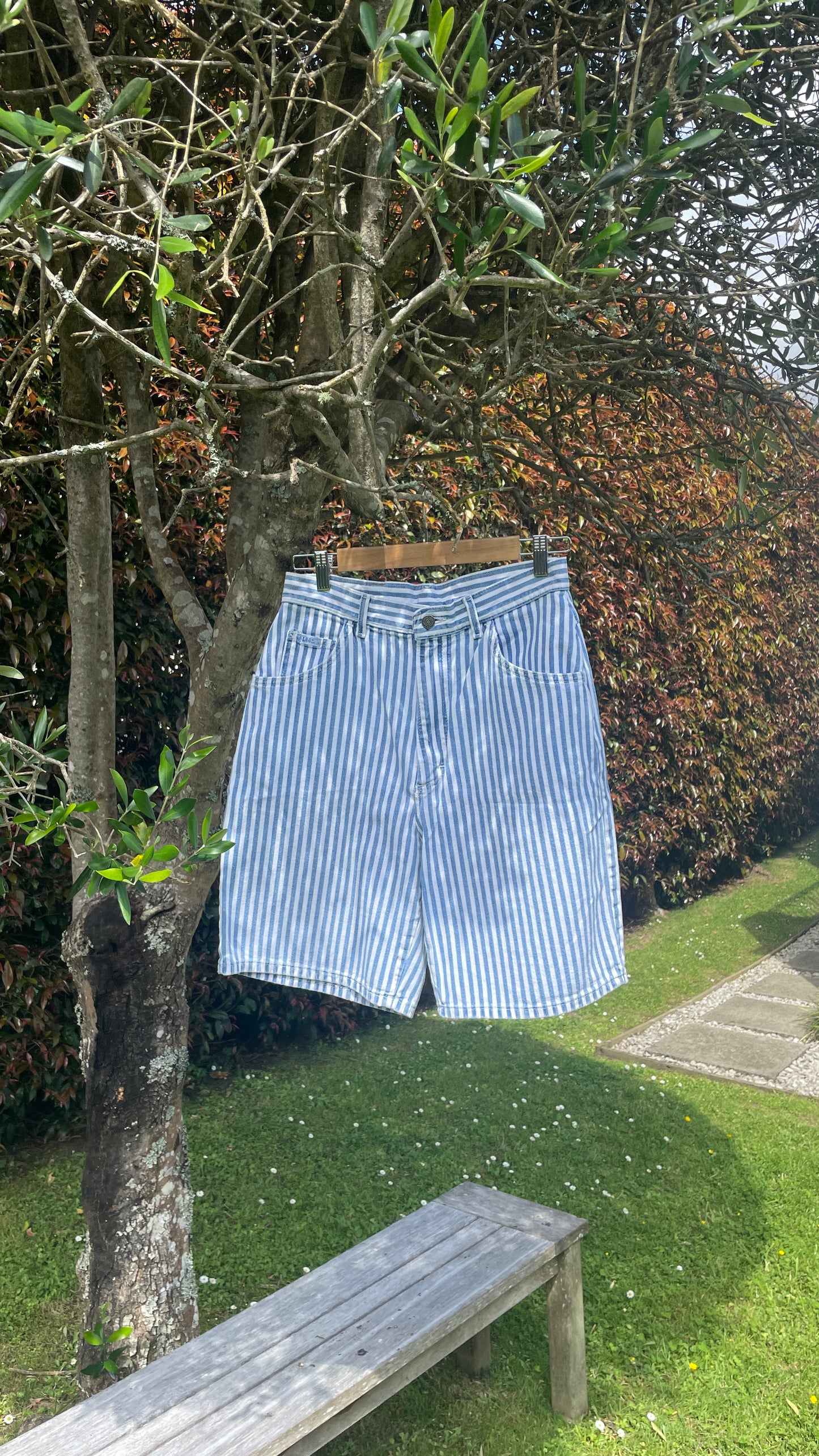 Vintage Lee Stripe Shorts blue and white stripe high waisted y2k withloveizzyg
