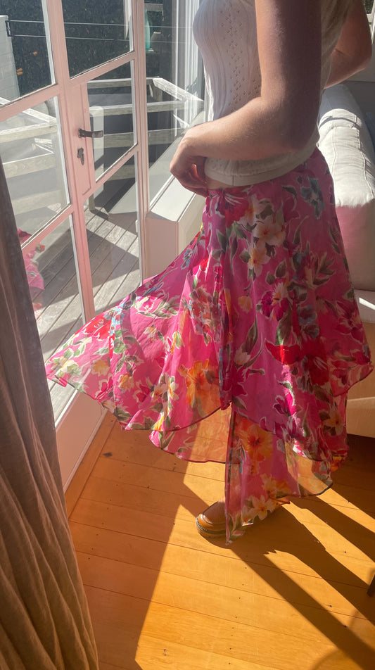 Ralph Lauren Pink Floral Midi Skirt