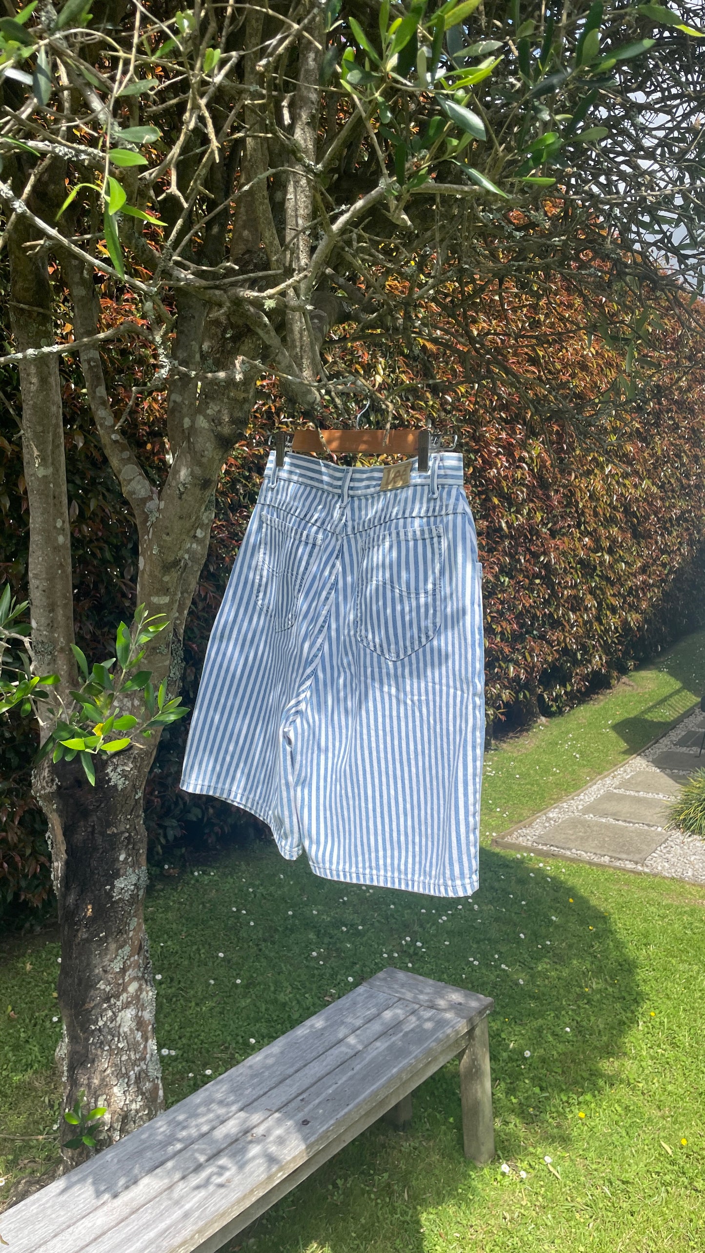 Vintage Lee Stripe Shorts blue and white stripe high waisted y2k withloveizzyg