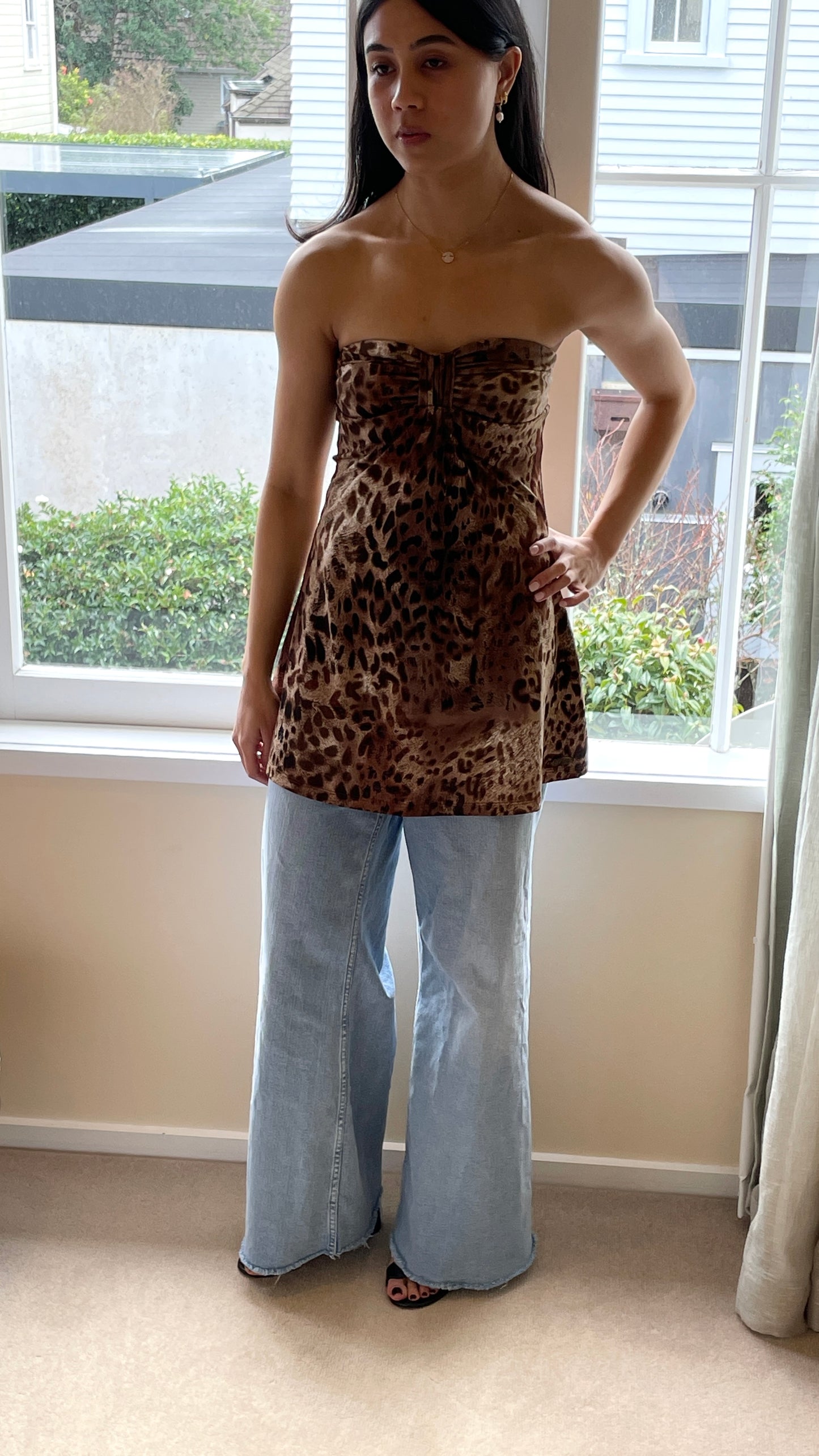 Vintage Guess Strapless Animal Top long length dress or top strapless and sleeveless brown leopard print y2k withloveizzyg