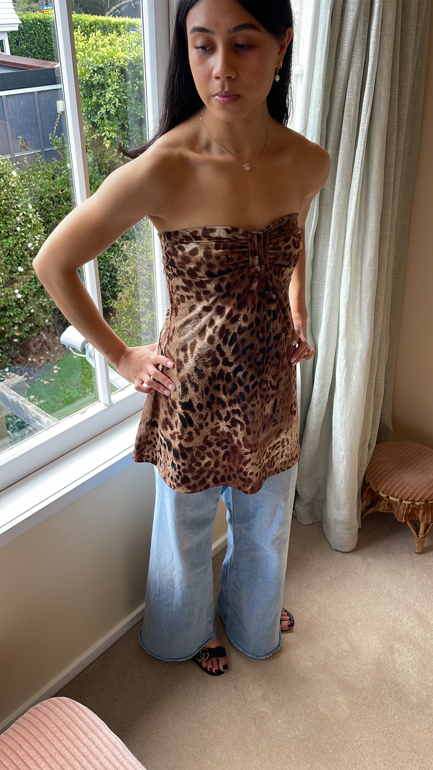 Vintage Guess Strapless Animal Top long length dress or top strapless and sleeveless brown leopard print y2k withloveizzyg