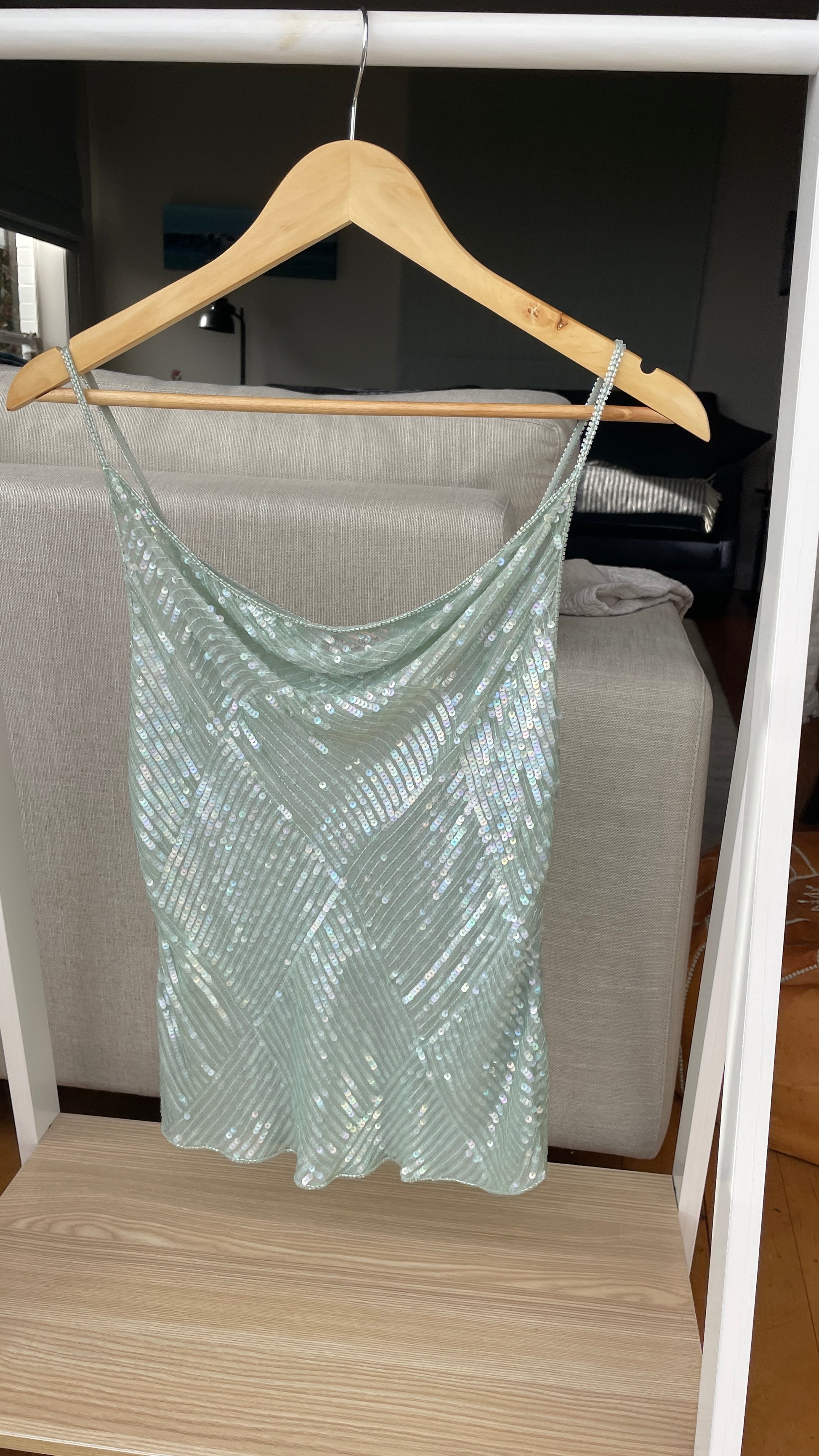 Vintage Green Sequin Cami cowl neck shape aqua cami y2k withloveizzyg